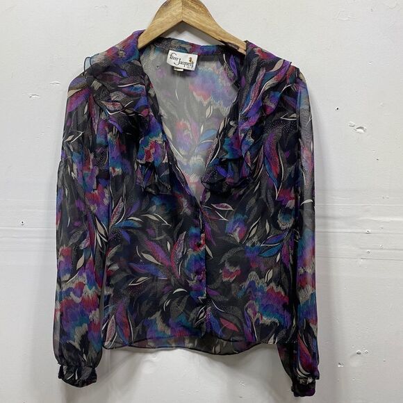 Vintage Frere Jacques Sheer V Neck Blouse Size 6 - Picture 1 of 6